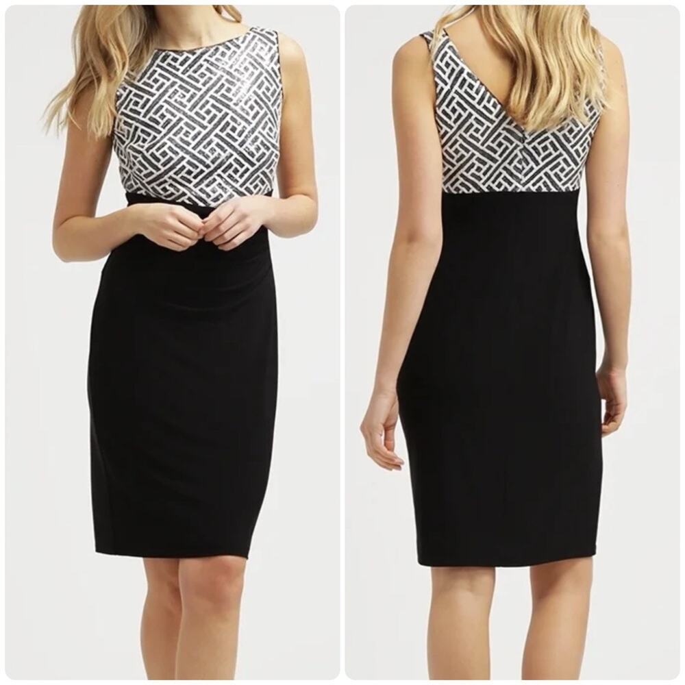 Lauren Ralph Lauren Sequin Geometric Ruched Sheath Cocktail Dress Black Size 4